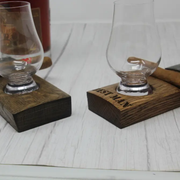 Whiskey Stave Coaster with Cigar Holder and Glencairn Glass