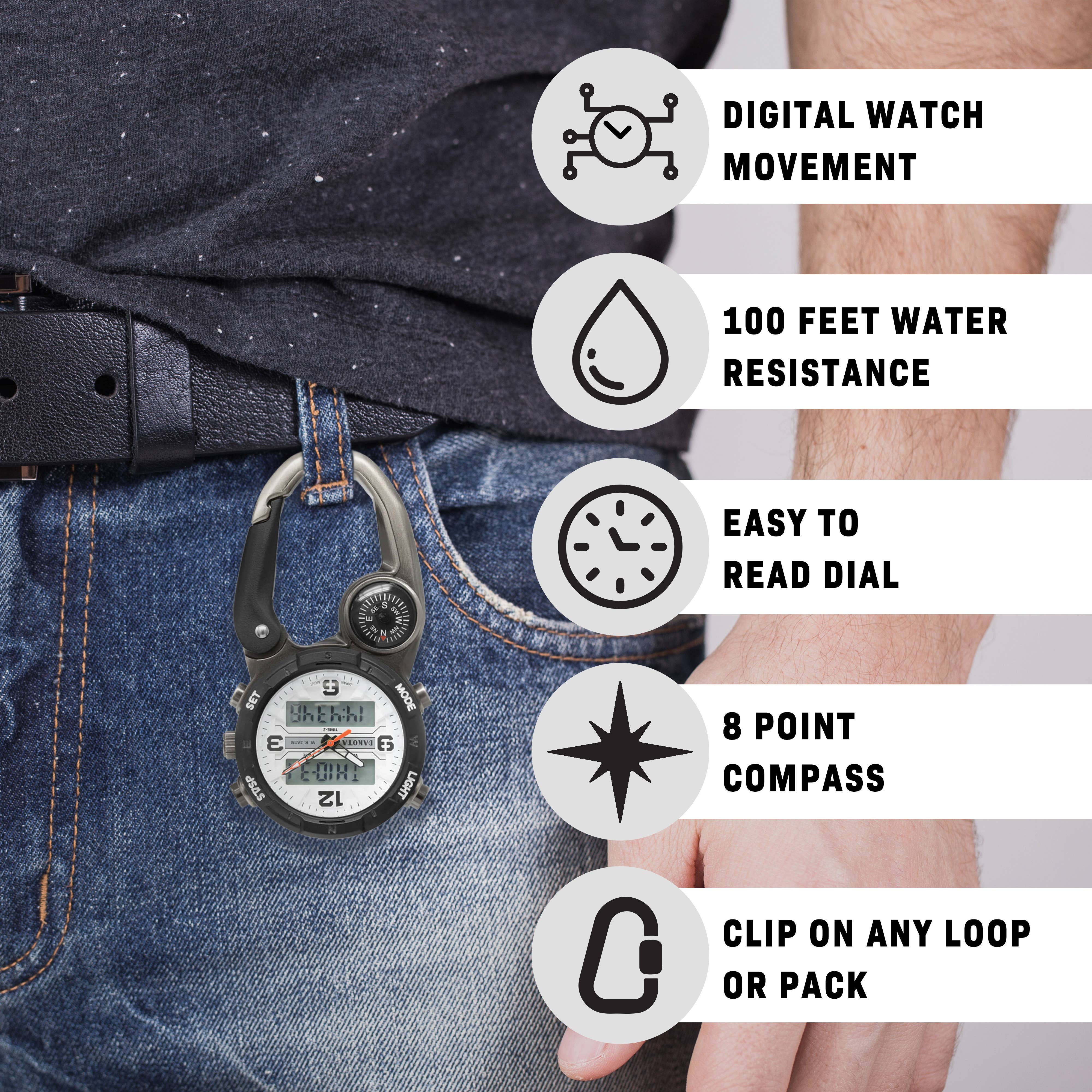 Analog & Digital Clip Watch, Travel Watch, Alarm, Stopwatch