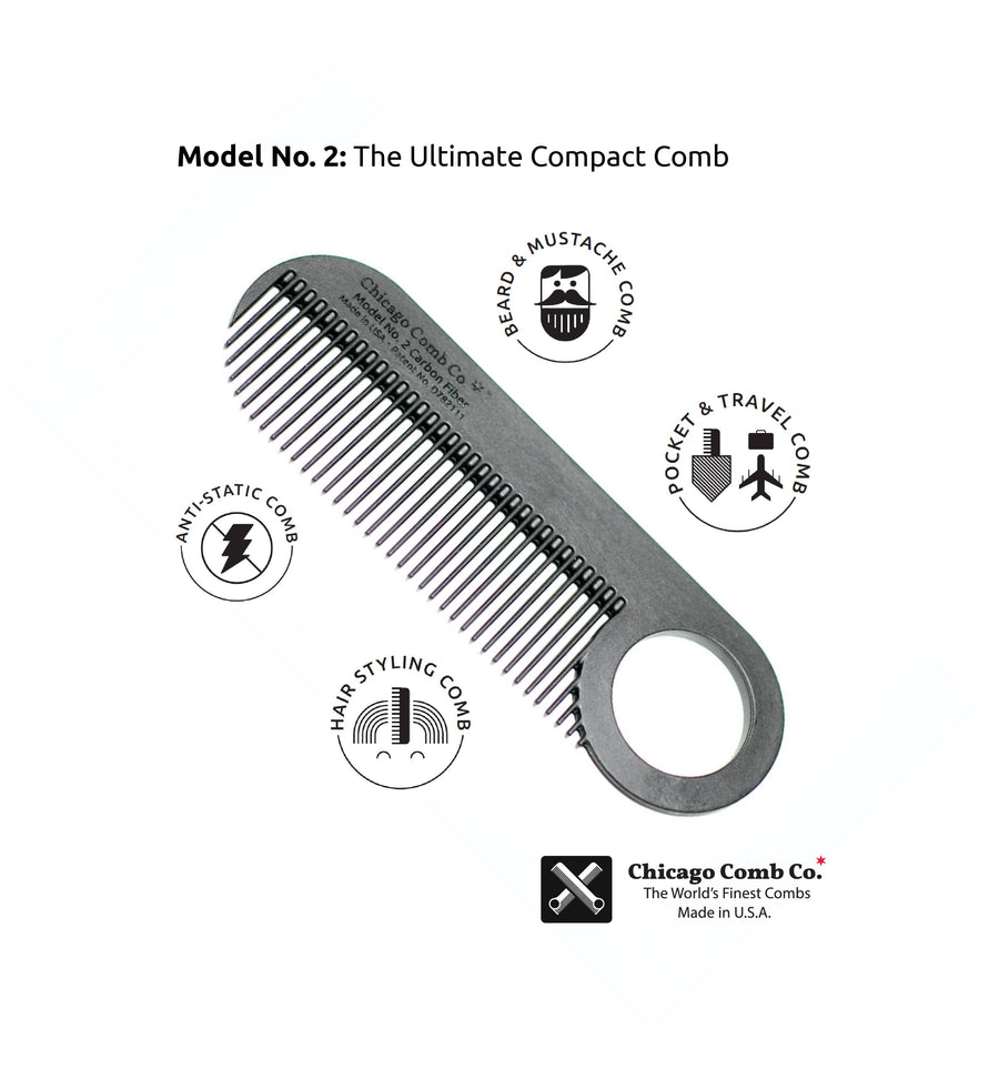 Chicago Comb Co. Model No. 2 Carbon Fiber Comb