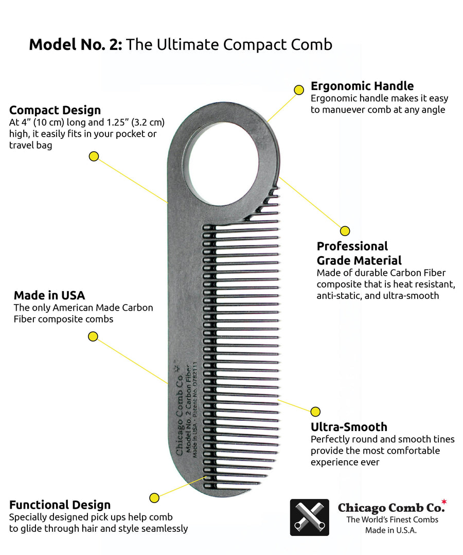 Chicago Comb Co. Model No. 2 Carbon Fiber Comb