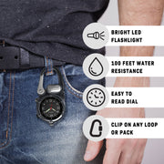 Dakota Mini Clip Watch with LED Flashlight, Tactical, Outdoor