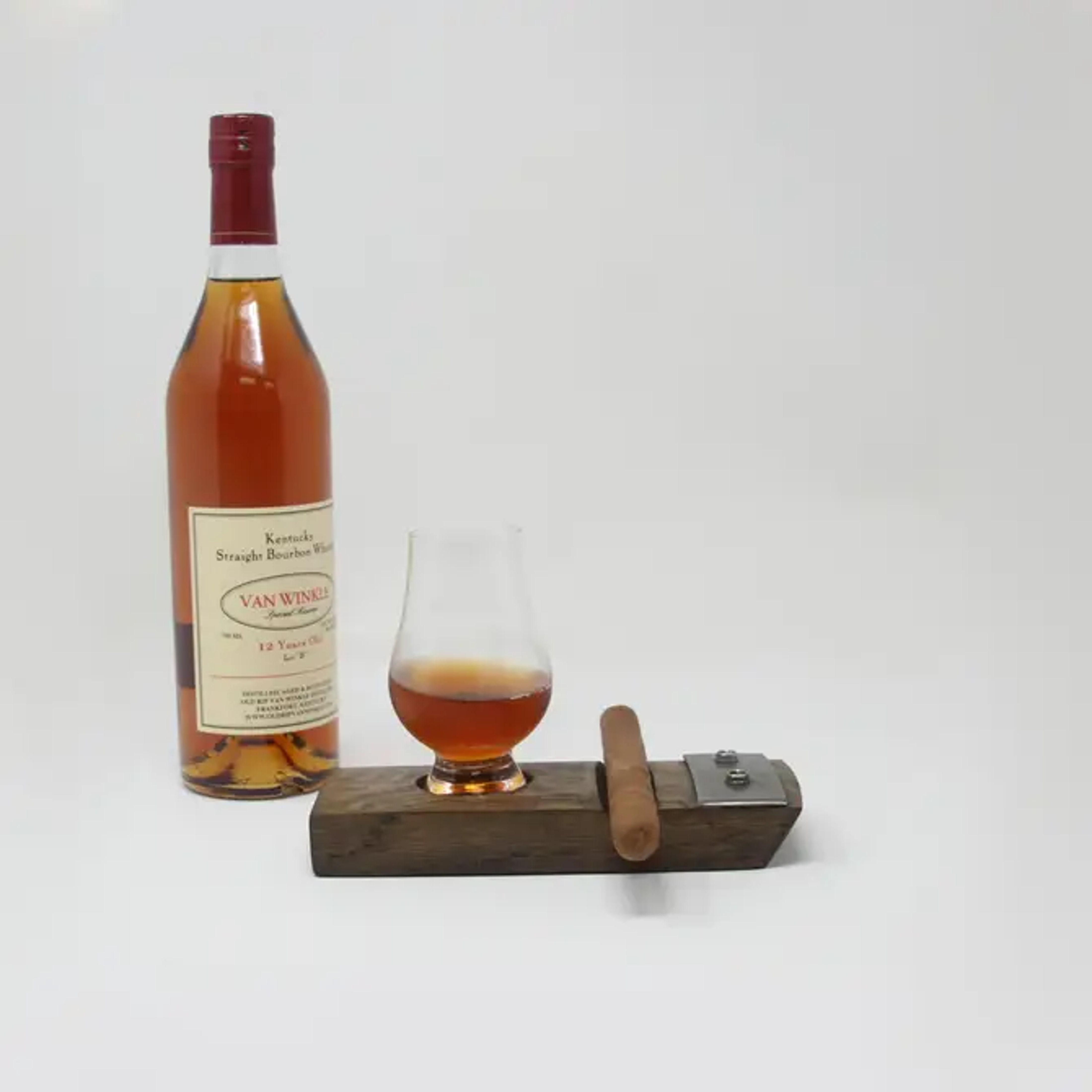 Whiskey Stave Coaster with Cigar Holder and Glencairn Glass