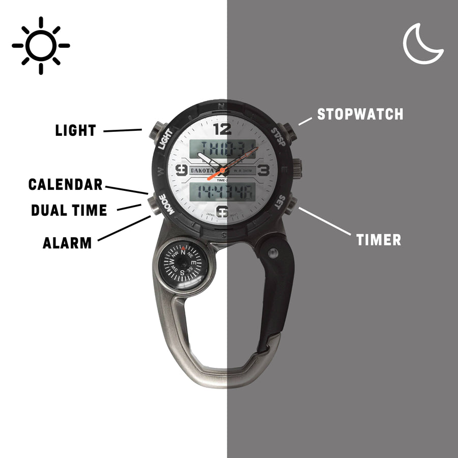 Analog & Digital Clip Watch, Travel Watch, Alarm, Stopwatch